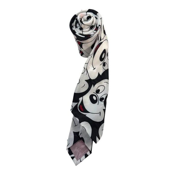 Mickey Mouse Print Polyester Tie By Balancine Hot Cakes Disney Black White Face - Picture 5 of 6